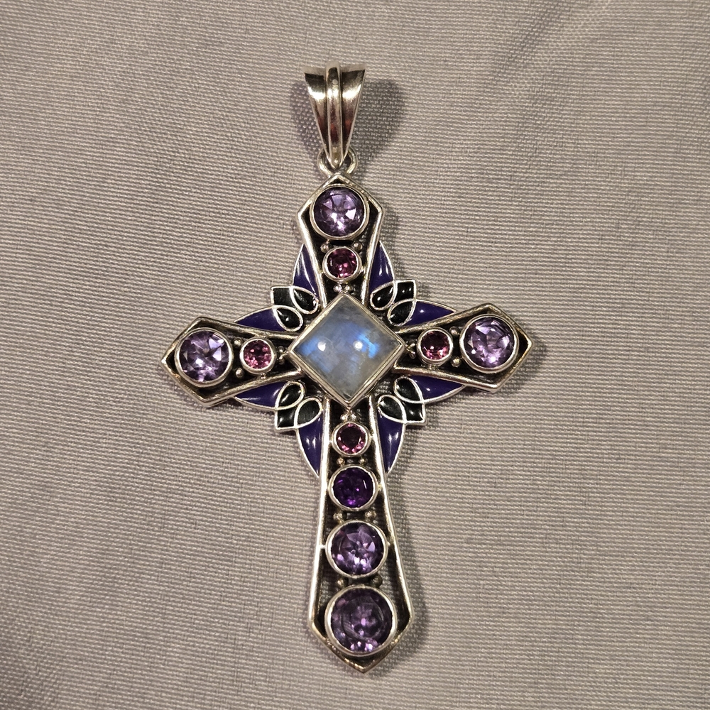 Nicky Butler Silver and Purple Gemstone Cross Necklace